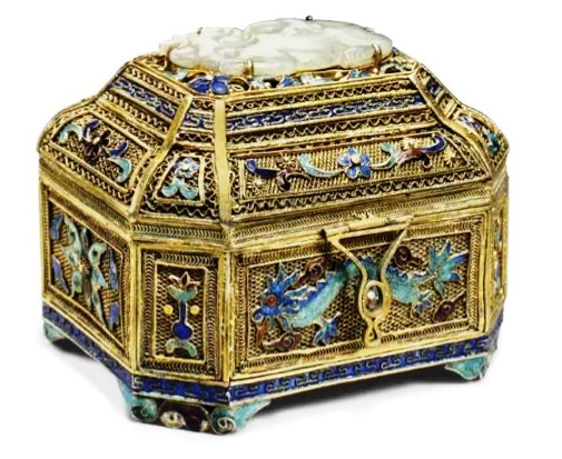 Chinese Export Silver gilt filigree casket
