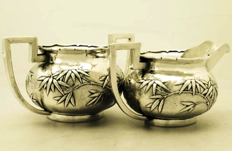 Sincere Company Chinese Export Silver Creamer & Sugar Bowl