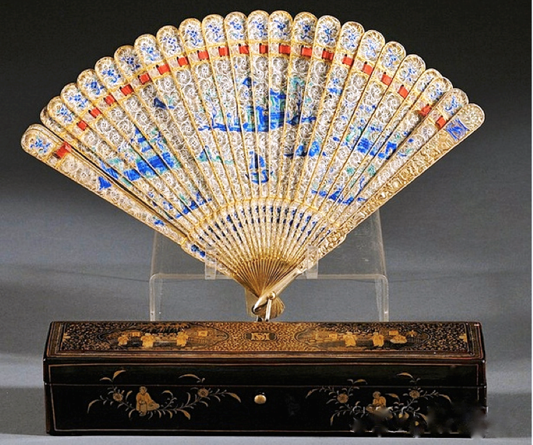 Early 19th Century Cutshing Cloisonne and Silver Fan Adrien von Ferscht, www.chinese-export-silver.com