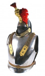 This French M1843 Cuirassier officer’s helmet and cuirass with steel skull retaining much of its original blue luster has a presale estimate of $6,000.