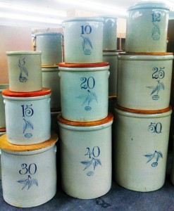 A display of Red Wing stoneware crocks. The Red Wing Collectors Society’s annual convention will take place July 10-12 in Red Wing, Minn.