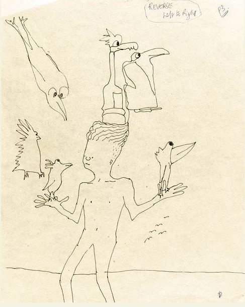 “Untitled Illustration of a Boy with Six Birds,” which was used as the cover illustration for The Beatles 1995 single, “Free as a Bird,” brought $27,500.