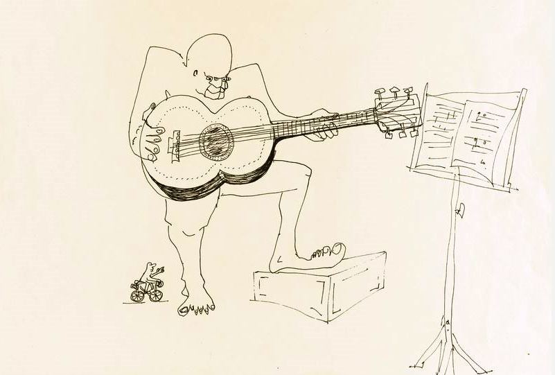“Untitled Illustration of a Four-Eyed Guitar Player,” a black ink drawing penned by John Lennon, realized $109,375—the highest price paid for a drawing in the John Lennon: ‘You Might Well Arsk’: Original Drawings and Manuscripts, 1964-65 auction held at Sotheby’s on June 4.