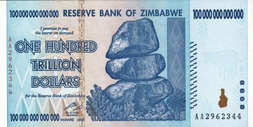 This Zimbabwe banknote for $100 trillion will be on display at the IPMS Show in Memphis.