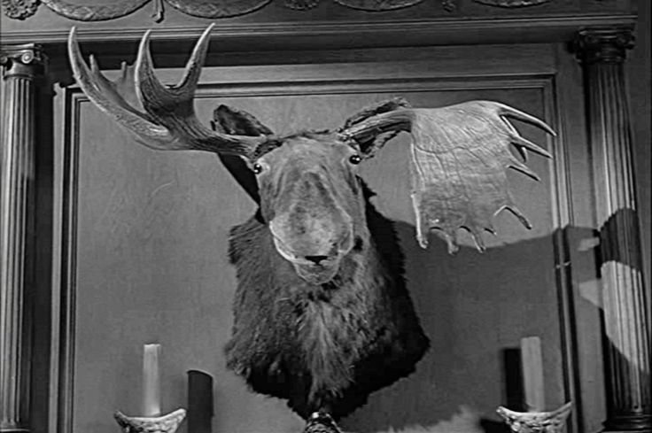 Pierre, the Moose, presides over the goings-on in the Addams’ parlor.