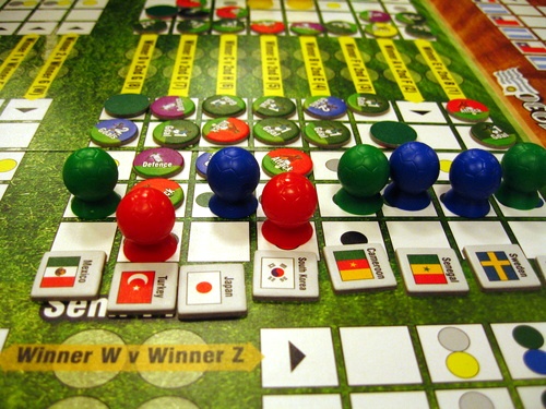 A close-up of The World Cup Game action. No, it’s not 11-on-11, on-the-pitch action, but it captures all of the drama and excitement of the World Cup tournament. This is a brilliant sports game that could serve as a great model for games representing other championships.