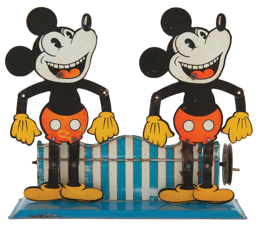 This German-made Mickey Mouse double-slate dancer crank toy from 1930 is part of the Maurice Sendak collection auction.